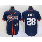 Detroit Tigers #28 Javier Baez Number Navy Blue Fotopoulosg Cool Base Stitched Jersey