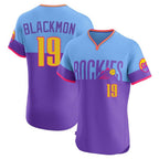 Colorado Rockies #19 Charlie Blackmon Player Purple-Light Blue Fotopoulosg City Connect Limited Elite Home T-shirt Stitched Jerseys