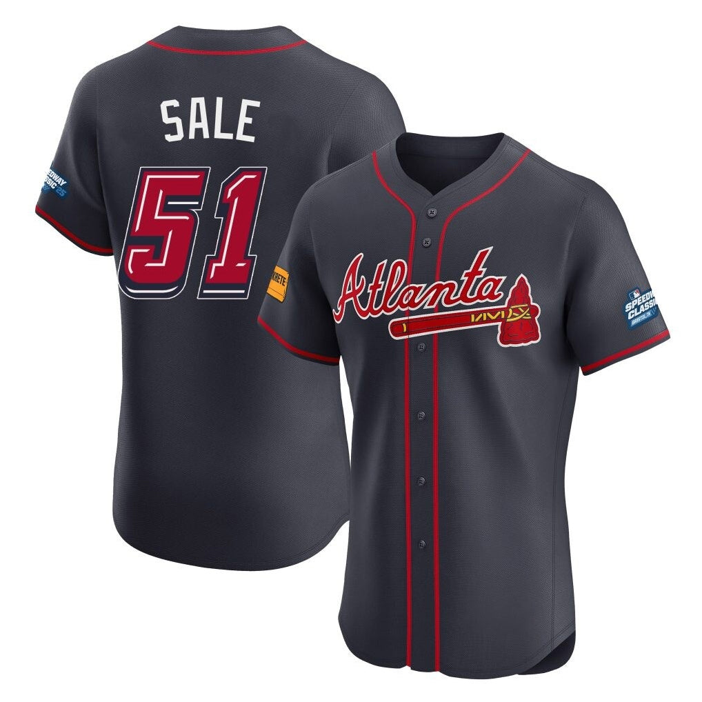 Atlanta Braves #51 Chris Sale Player Navy Fotopoulosg 2025 Speedway Classic Limited Elite Home Game Stitched Jerseys