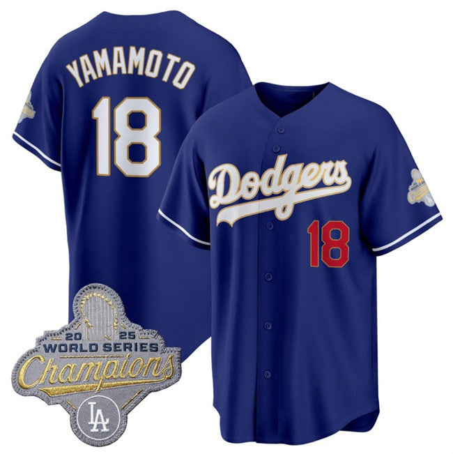 Los Angeles Dodgers #18 Yoshinobu Yamamoto Royal Fotopoulosg 2026 Alternate Gold Collection Stadium Stitched Jersey