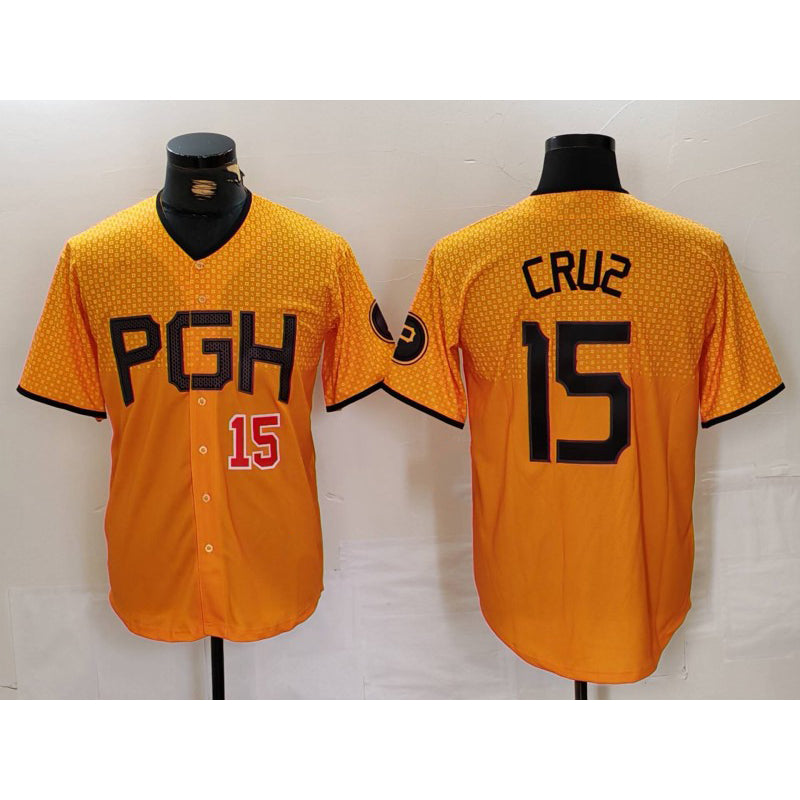 Pittsburgh Pirates #15 Oneil Cruz Yellow Fotopoulosg 2023 City Connect Stitched Jerseys