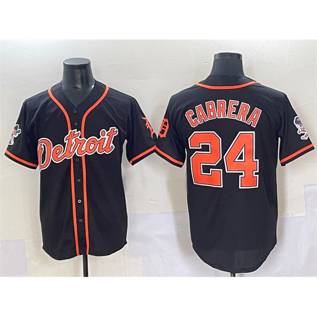 Detroit Tigers #24 Miguel Cabrera Black Fotopoulosg With Patch Cool Base Stitched Jersey