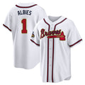 Atlanta Braves #1 Ozzie Albies Player White Gold Fotopoulosg Home Game Stitched Jerseys