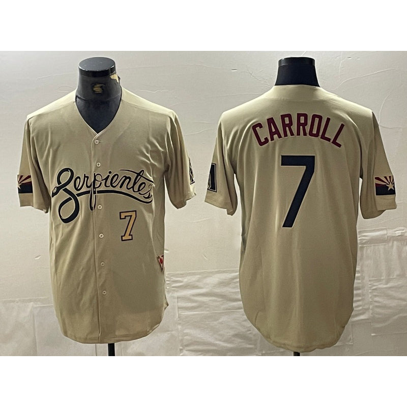 Arizona Diamondbacks #7 Corbin Carroll Number 2021 Gold Fotopoulosg City Connect Cool Base Stitched Jersey 2