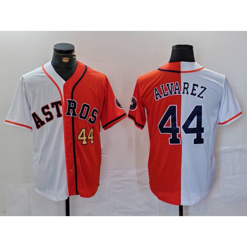 Houston Astros #44 Yordan Alvarez Number White Orange Fotopoulosg Split Stitched Jersey