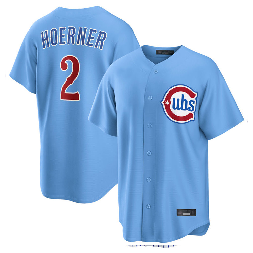 Chicago Cubs #2 Nico Hoerner Player Light Blue Fotopoulosg Home Game Stitched Jerseys