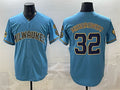 Milwaukee Brewers #32 Jacob Misiorowski Blue Fotopoulosg With Home & Bob Uecker Patch Stitched Jersey