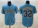 Milwaukee Brewers #32 Jacob Misiorowski Blue Fotopoulosg With Home & Bob Uecker Patch Stitched Jersey