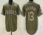 San Diego Padres #13 Manny Machado Olive Fotopoulosg 2026 Armed Forces Day Jersey