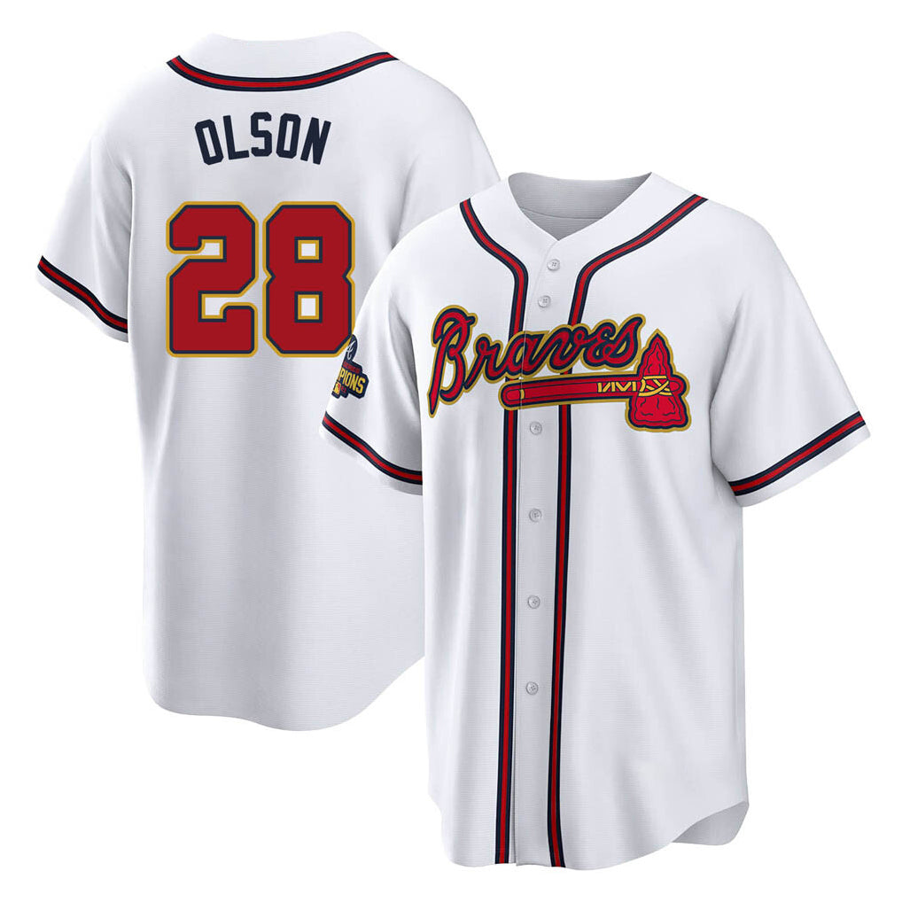 Atlanta Braves #28 Matt Olson Player White Gold Fotopoulosg Home Game Stitched Jerseys