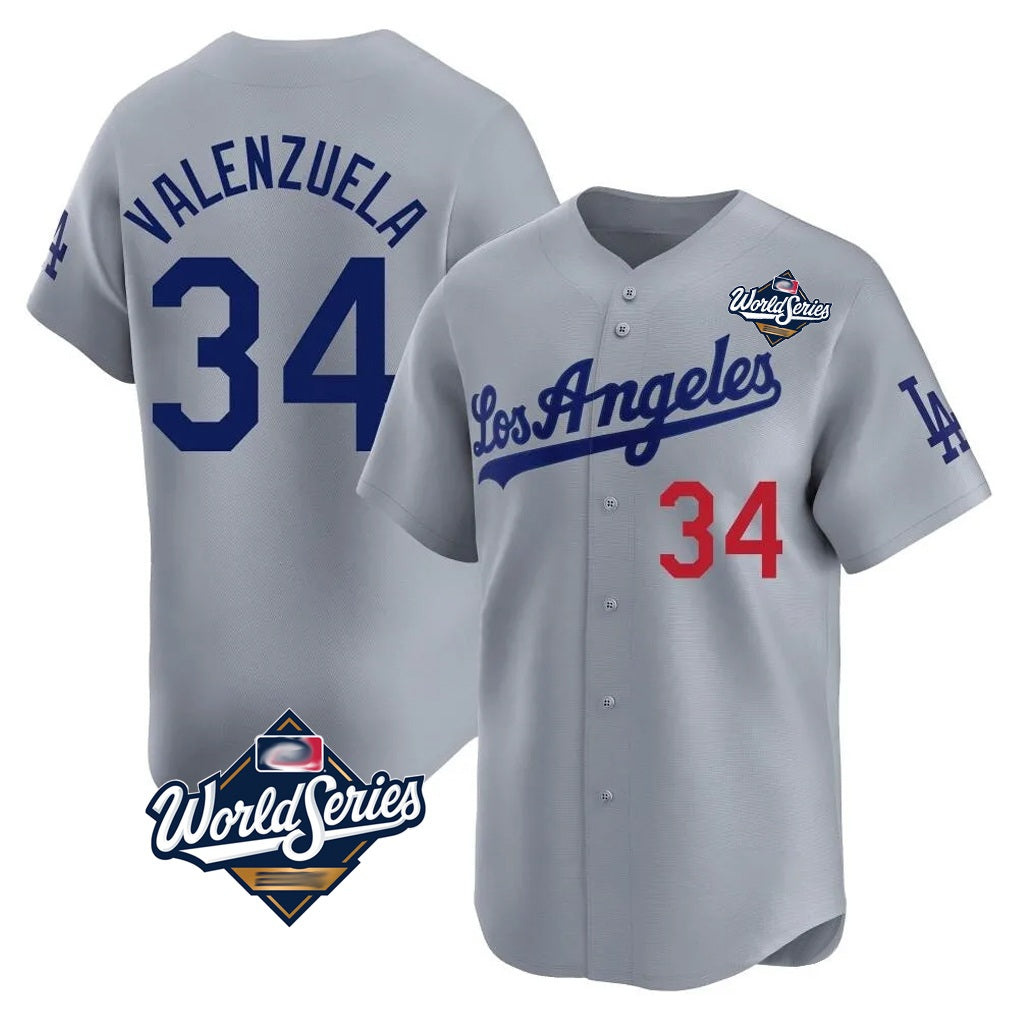 Los Angeles Dodgers #34 Fernando Valenzuela Player Gray Fotopoulosg World Series Limited Home Stitched Jerseys