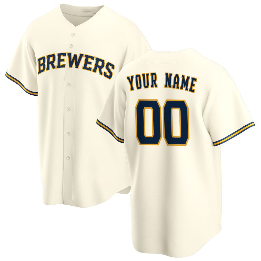 Custom Milwaukee Brewers Cream Fotopoulosg Home Replica Jersey
