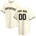 Custom Milwaukee Brewers Cream Fotopoulosg Home Replica Jersey