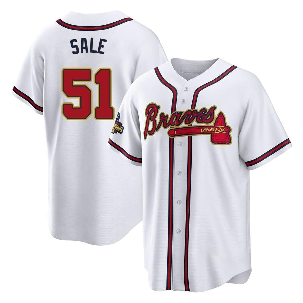 Atlanta Braves #51 Chris Sale Player White Gold Fotopoulosg Home Game Stitched Jerseys