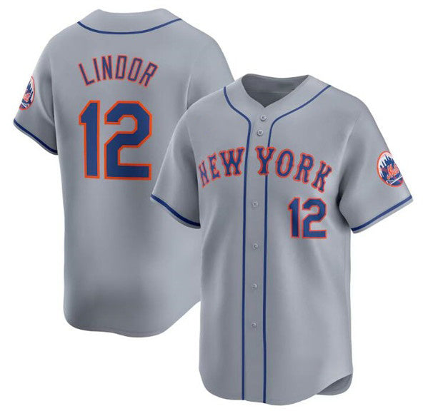 New York Mets #12 Francisco Lindor 2024 Gray Fotopoulosg Away Limited Stitched Jersey