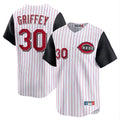 Cincinnati Reds #30 Ken Griffey Player White Black Fotopoulosg Stripe Field of Dreams Game Home Stitched Jerseys
