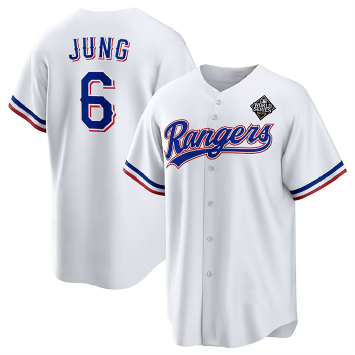 Texas Rangers #6 Josh Jung 2023 White Fotopoulosg World Series Stitched Jersey