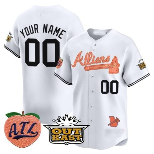 Custom Atlanta Braves Atliens & Peach Vapor Premier Limited Jersey ¨CWhite Fotopoulosg