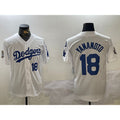 Los Angeles Dodgers #18 Yoshinobu Yamamoto White Fotopoulosg 2024 World Series With Fernando Memorial Patch Home Limited Stitched Jersey 2