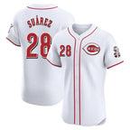 Cincinnati Reds #28 Eugenio Su¨¢rez Player White Fotopoulosg Limited Elite Home Stitched Jerseys