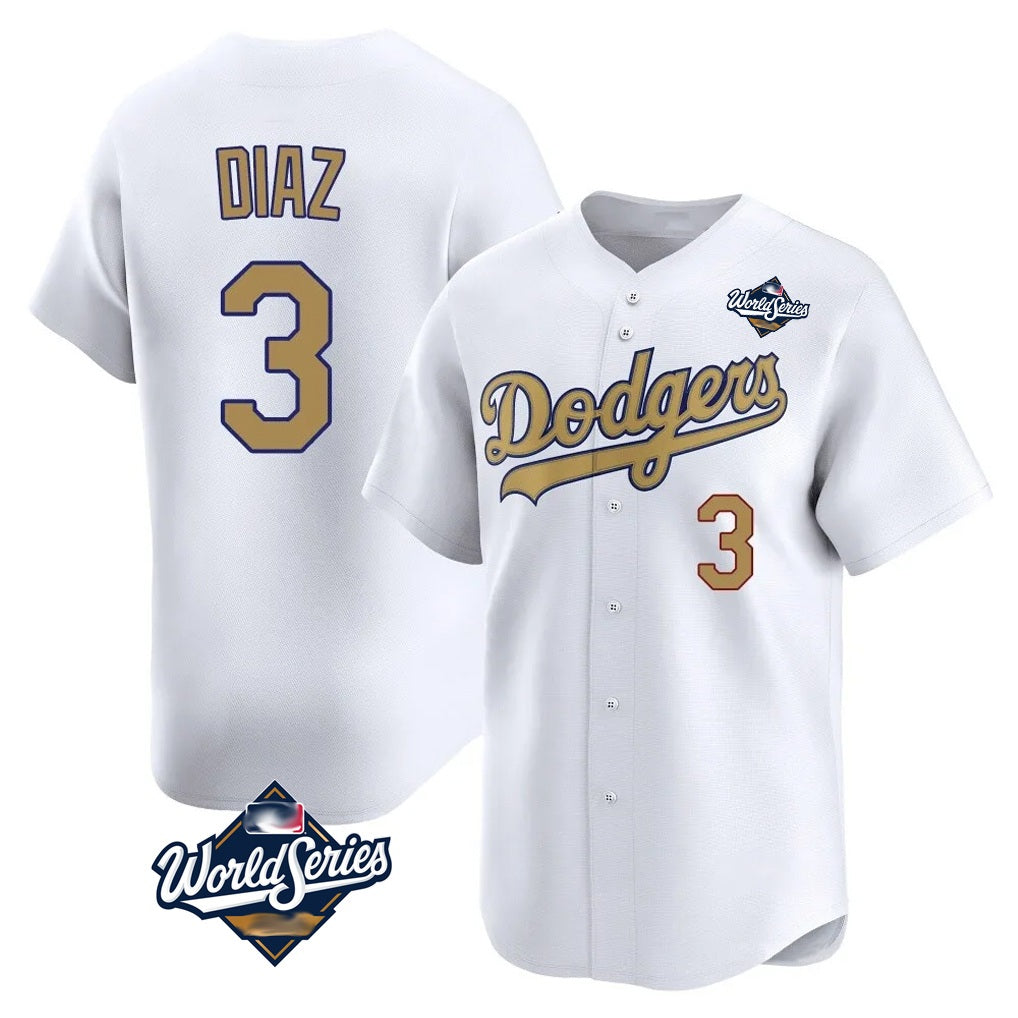 Los Angeles Dodgers #3 Edwin D¨ªaz Player Gold Fotopoulosg World Series Collection Limited Home Stitched Jerseys
