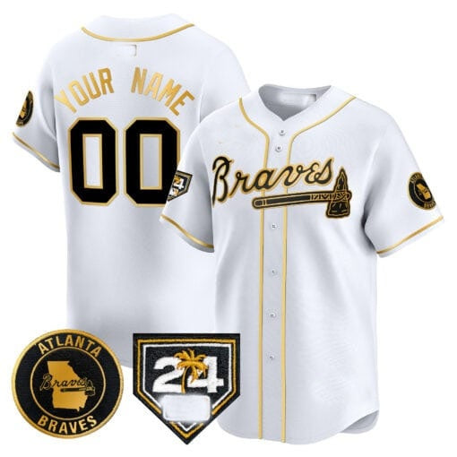 Custom Atlanta Braves 2024 Spring Training Patch Vapor Premier Limited Jersey ¨C White Gold Fotopoulosg