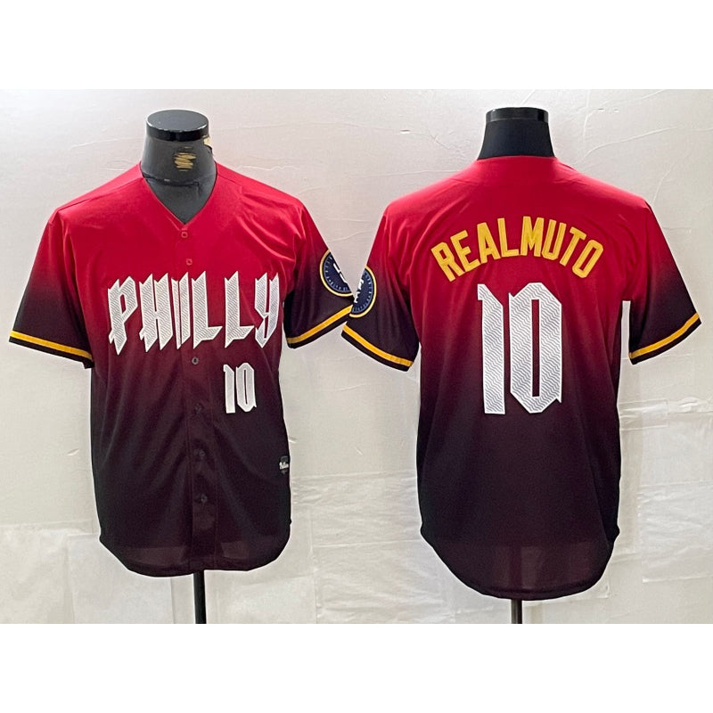Philadelphia Phillies #10 JT Realmuto Red Fotopoulosg 2024 City Player Number Cool Base Jersey 2