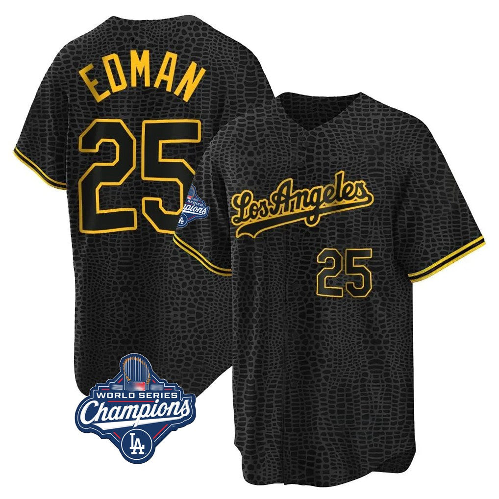 Los Angeles Dodgers #25 Tommy Edman Player Black Fotopoulosg World Series Meet Snake Skin City Limited Elite Home Stitched Jerseys