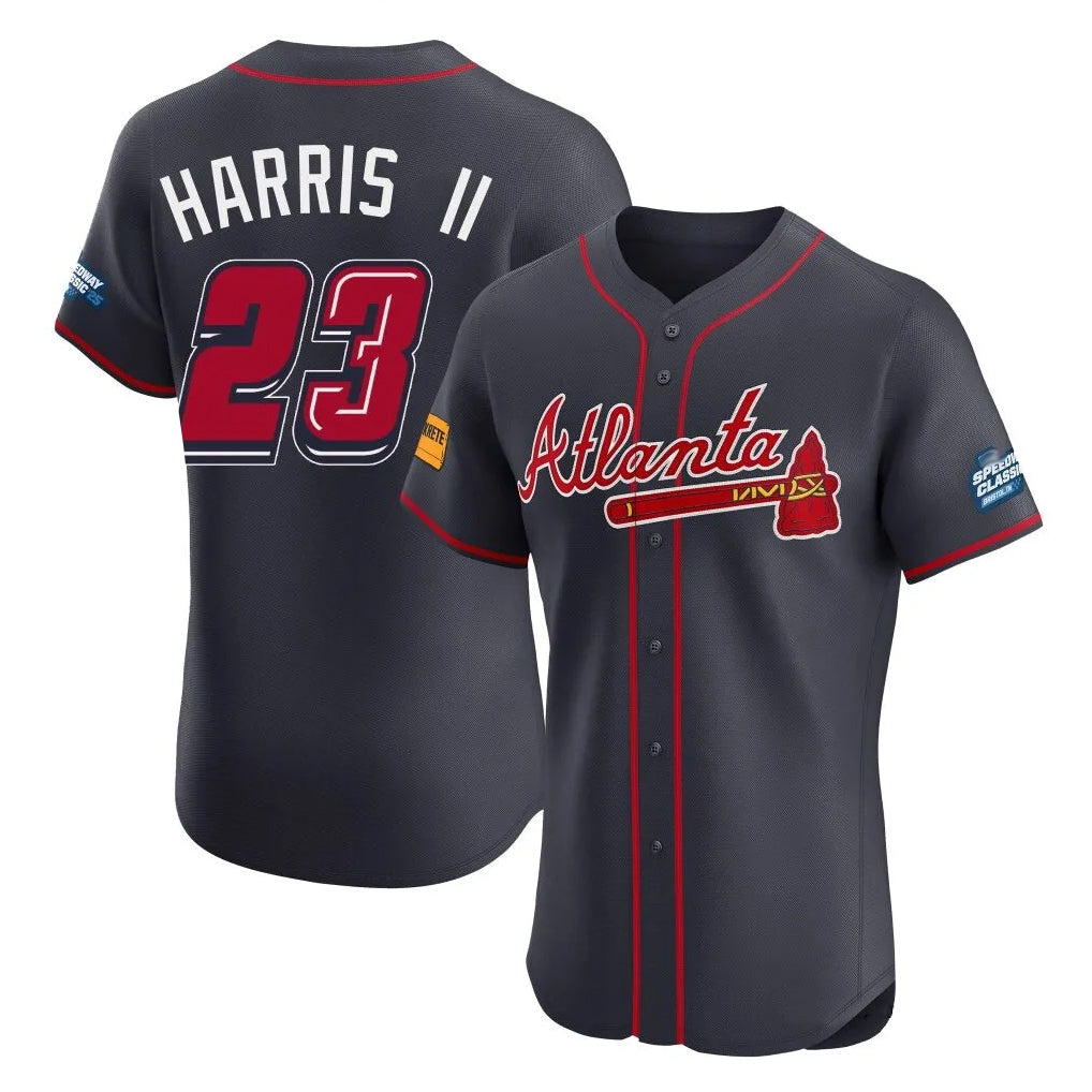Atlanta Braves #23 Michael Harris II Player Navy Fotopoulosg 2025 Speedway Classic Limited Elite Home Game Stitched Jerseys