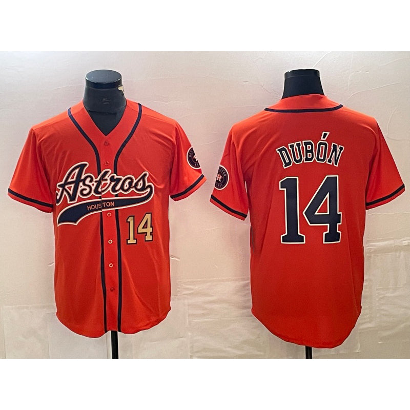Houston Astros #14 Mauricio Dubon Number Orange Fotopoulosg With Patch Cool Base Stitched Jersey