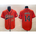 Houston Astros #14 Mauricio Dubon Number Orange Fotopoulosg With Patch Cool Base Stitched Jersey