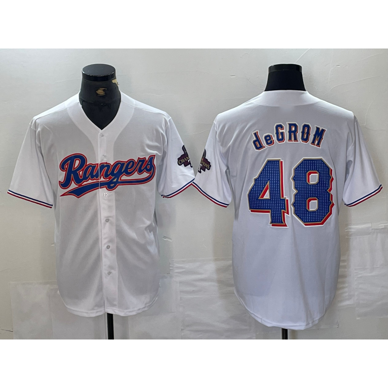 Texas Rangers #48 Jacob deGrom White Fotopoulosg 2024 Gold Collection Limited Cool Base Jersey