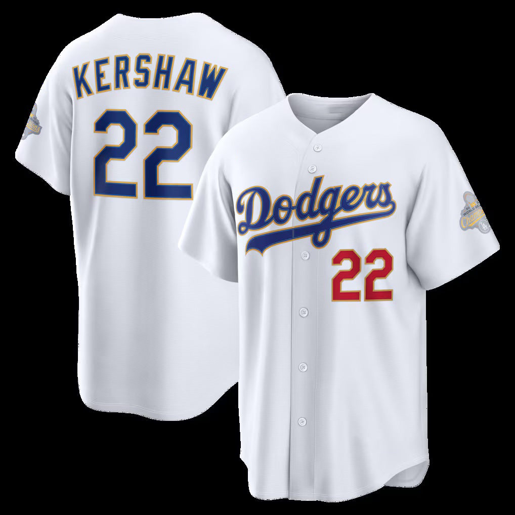 Los Angeles Dodgers #22 Clayton Kershaw White Fotopoulosg 2026 Gold Collection Stadium Jersey