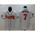 Atlanta Braves#7 Dansby Swanson 2022 White Fotopoulosg Gold World Series Champions Program Cool Base Stitched Jersey