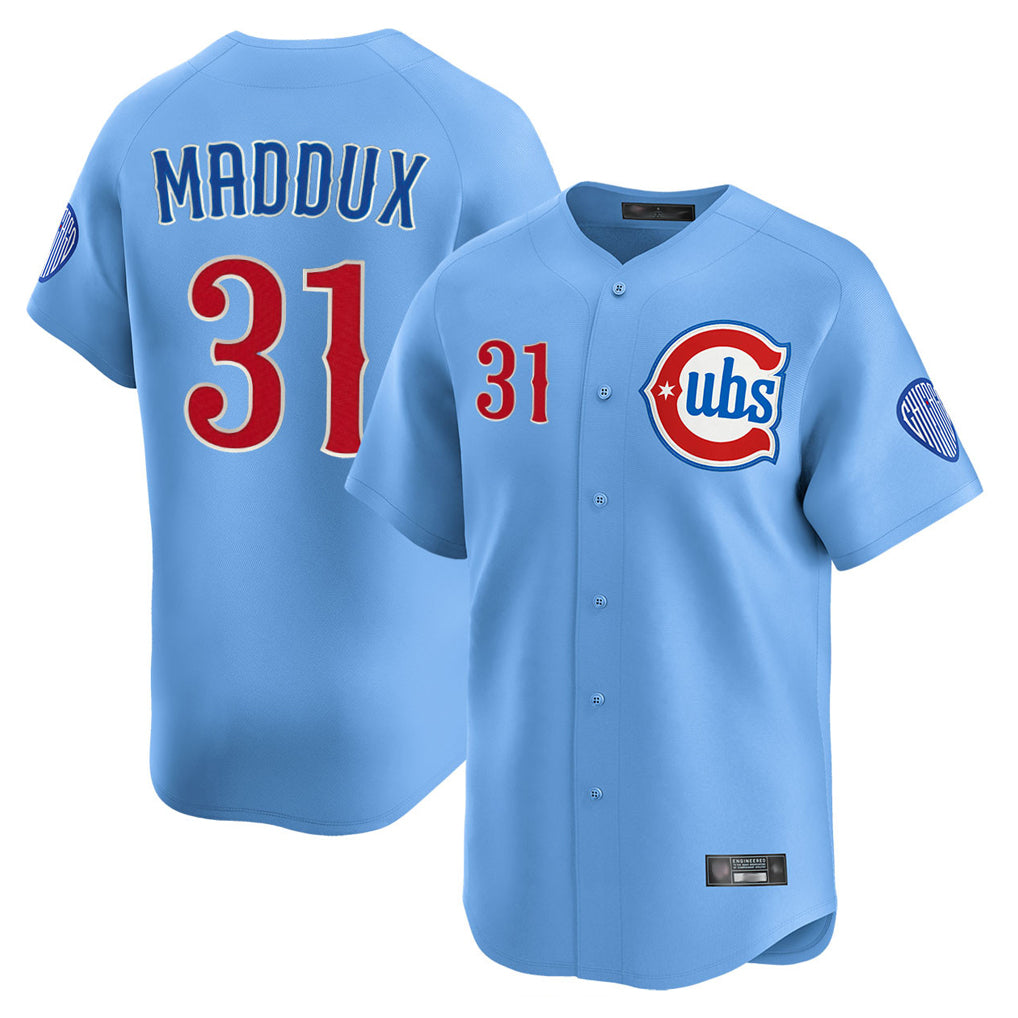 Chicago Cubs #31 Greg Maddux Player Light Blue Fotopoulosg Limited Home Stitched Jerseys
