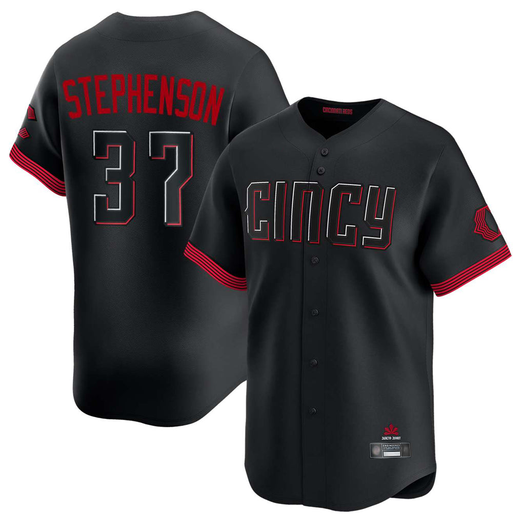 Cincinnati Reds #37 Tyler Stephenson Player Black Fotopoulosg City Connect Home Limited Stitched Jerseys