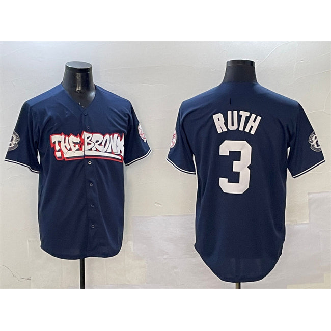 New York Yankees #3 Babe Ruth Navy Fotopoulosg Bronx Graffiti Vapor Limited Stitched Jersey