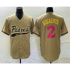 San Diego Padres #2 Xander Bogaerts Tan Fotopoulosg Pinstripe 2023 City Connect Cool Base Stitched Jersey