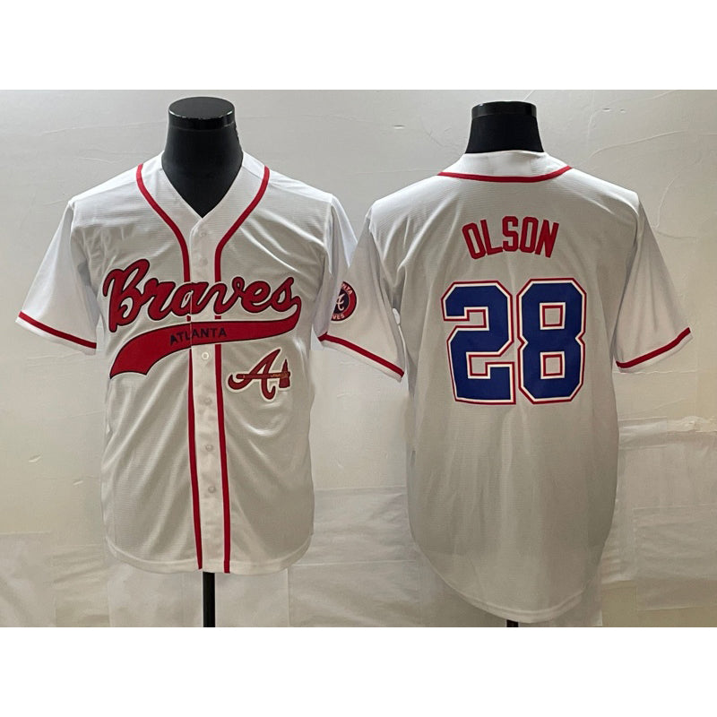 Atlanta Braves #28 Matt Olson White Fotopoulosg Cool Base With Patch Stitched Jersey