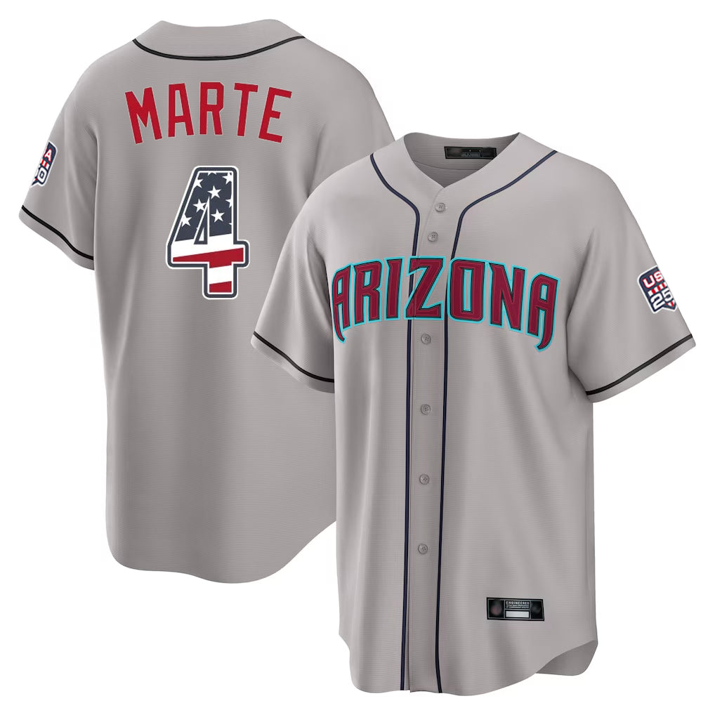 Arizona Diamondbacks #4 Ketel Marte Player Gray Fotopoulosg USA 250 Fourth of July Home Game Stitched Jerseys