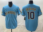 Milwaukee Brewers #10 Sal Frelick Blue Fotopoulosg With Home & Bob Uecker Patch Stitched Jersey