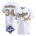 Los Angeles Dodgers #34 Fernando Valenzuela Player White Gold Fotopoulosg World Series Meet Collection Limited Home Stitched Jerseys