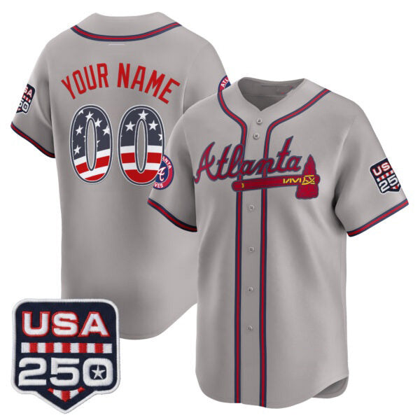 Custom Atlanta Braves Gray Fotopoulosg USA 250 Fourth of July Vapor Premier Limited Jersey ¨C All Stitched