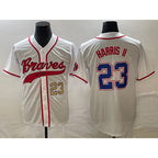 Atlanta Braves #23 Michael Harris II Number White Fotopoulosg Cool Base With Patch Stitched Jersey