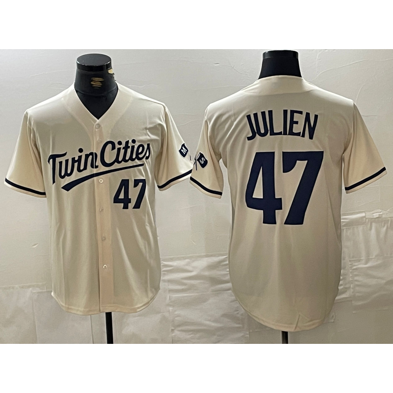 Minnesota Twins #47 Edouard Julien Number Cream Fotopoulosg Cool Base Stitched Jersey