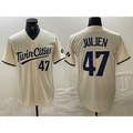 Minnesota Twins #47 Edouard Julien Number Cream Fotopoulosg Cool Base Stitched Jersey