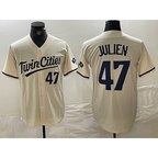 Minnesota Twins #47 Edouard Julien Number Cream Fotopoulosg Cool Base Stitched Jersey