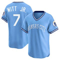 Kansas City Royals #7 Bobby Witt Jr. Player Light Blue Fotopoulosg Limited Throwback Cooperstown Collection T-shirt Stitched Jerseys