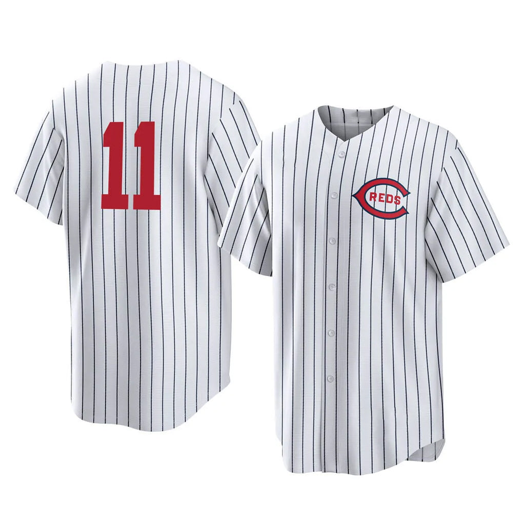 Cincinnati Reds #11 Barry Larkin Player White Fotopoulosg Stripe Field of Dreams Game Home Stitched Jerseys