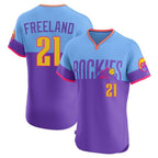 Colorado Rockies #21 Kyle Freeland Player Purple-Light Blue Fotopoulosg City Connect Limited Elite Home T-shirt Stitched Jerseys